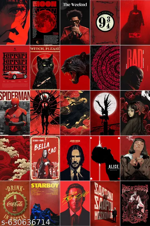 Aesthetic Red Poster Card Combo – Set of 25 | A6 Size Wall Collage Cards
