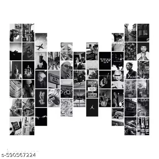 Black & White Aesthetic Wall Collage Kit – Pack of 54 | 4x6 Inch Chic Photo Prints with Tape