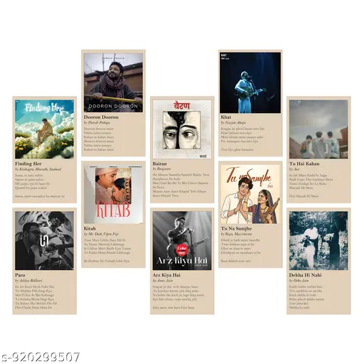 Music Album Poster Set of 10 – Indie Hindi Songs Aesthetic Lyric Wall Art (A6)