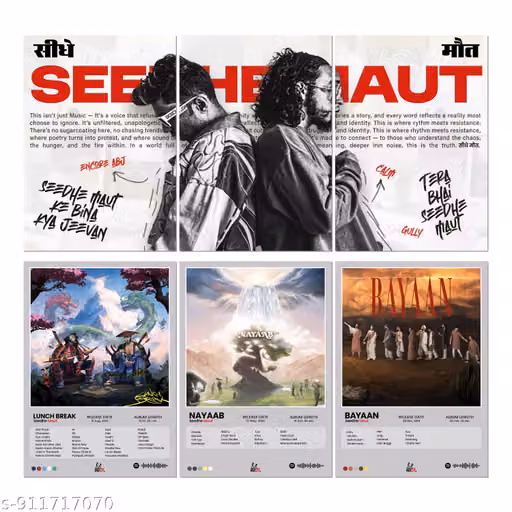 Seedhe Maut Poster - Nayaab, Bayaan, Lunch Break Split Poster (Pack of 6)