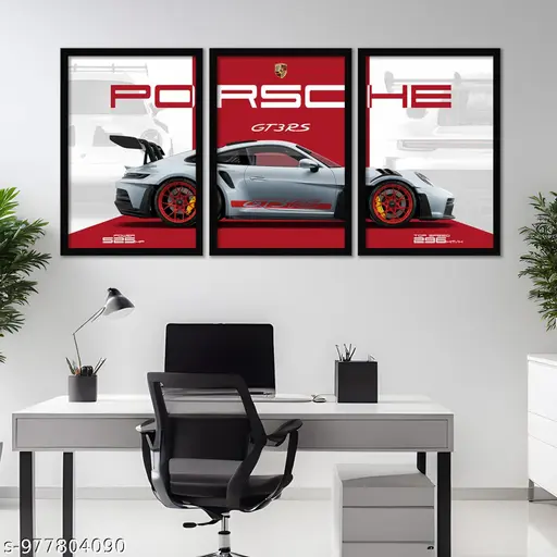 Sports Car Framed Wall Poster Set (Set of 3, 8x12 inch)